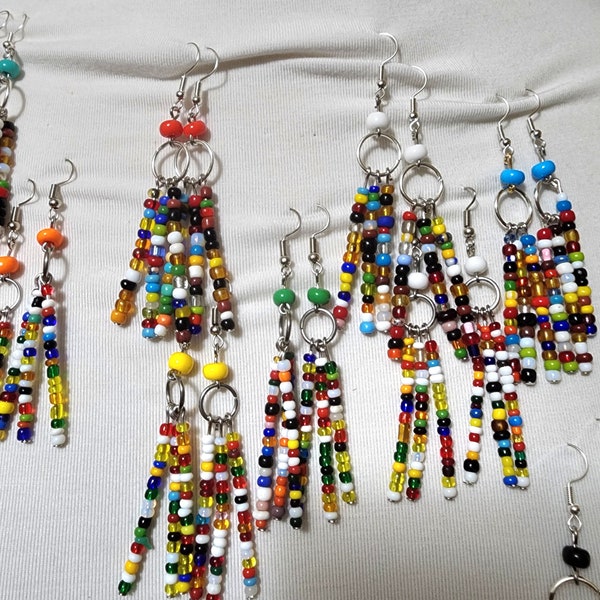 Colorful Dangle Earrings, made with vintage Venetian seed beads, beads made prior to WWII, Inexpensive Earrings, Lightweight, Gift enclosure