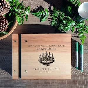 Custom Engraved Guest Book for Vacation House- Lodge, Cabin, Mountain home. Wood Cover. Guest Comment Book. AIRBNB Personalized Guestbook