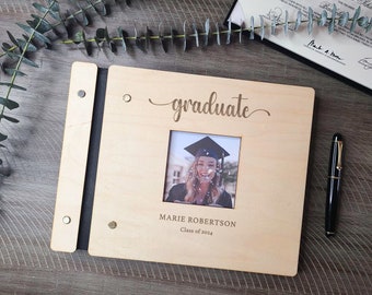 Graduate Class Of 2024 - Custom Graduation GuestBook - Personalized High School Graduate Memory Book - Wooden College Graduation Photo Album