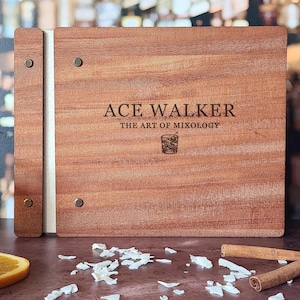 Personalized Cocktail Drink Recipe Book - Custom Wooden Cocktail Book - Bartenders Journal - Restaurant Bar Book - Mixology Birthday Gift