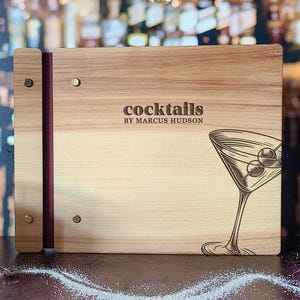 Personalized Cocktails Book - Custom Wooden Cocktail Drink Recipe Book - Bartender Journal - Mixology Birthday Gift - Restaurant Bar Book
