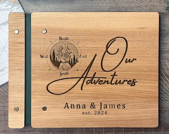 Our Adventures Engraved and Personalized Custom Wooden Adventure Book - Adventure Journal / album Custom Wedding 5th anniversary