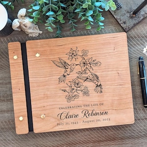Custom Memorial Book. Hummingbird Memory Custom Wooden Memorial Guest Book.  Wood Funeral Guest Book Personalized Celebration of life book