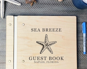 Custom Guest Book for Beach House, Beach Vacation Rental House Guest Comment Book, Personalized Engraved Guestbook for Beach Home