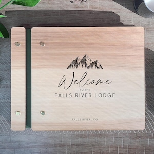 Custom Engraved Guest Book for Vacation House- Lodge, Cabin, Mountain home. Wood Cover Guest Comment Book. AIRBNB Personalized Guestbook
