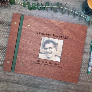A Celebration Of Life Memorial Album - Custom Wooden Memorial Guest Book - Personalized Funeral Guest Book - Keepsake Memory Photo Album
