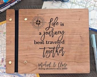 Life is a Journey Best Traveled Together, Couple Adventure Book,  Custom Bucket List - Engraved Personalized Wedding Gift, Adventure Journal