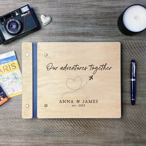 Custom Our Adventures Together. Adventure Photo Album. Engraved Personalized Custom Wood Adventure Scrapbook.  Adventure Travel Journal