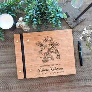 Custom Memorial Book. Hummingbird Memory Custom Wooden Memorial Guest Book.  Wood Funeral Guest Book Personalized Celebration of life book