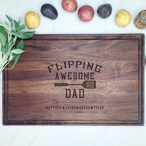 Grill Master Cutting Board with Kids' Names – Custom Engraved BBQ Board for Dad or Grandpa – Personalized Family Recipe Keepsake