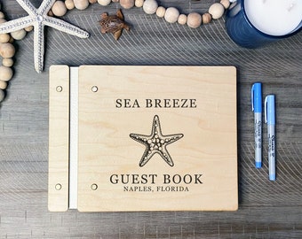 Custom Guest Book for Beach House, Beach Vacation Rental House Guest Comment Book, Personalized Engraved Guestbook for Beach Home