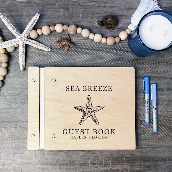 Custom Guest Book for Beach House, Beach Vacation Rental House Guest Comment Book, Personalized Engraved Guestbook for Beach Home