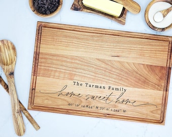 Our First Home Custom Cutting Board - Realtor New Home Closing Gift - Home Sweet Home Housewarming Gift - GPS Coordinate Cutting Board