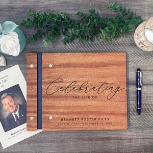 Memorial Guest Book - Custom Celebration Of Life Book - Personalized Wooden Funeral Guestbook - Memorial Book of Condolences Memory Book