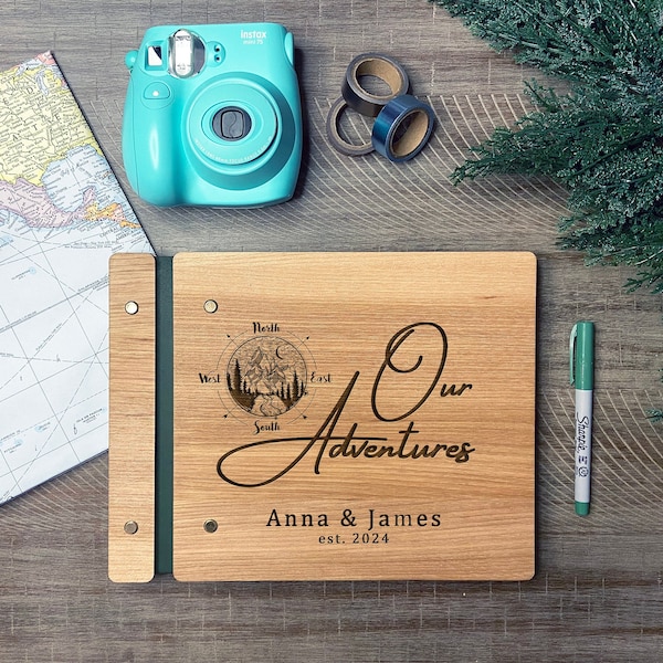 Our Adventures Engraved and Personalized Custom Wooden Adventure Book - Adventure Journal / album Custom Wedding 5th anniversary