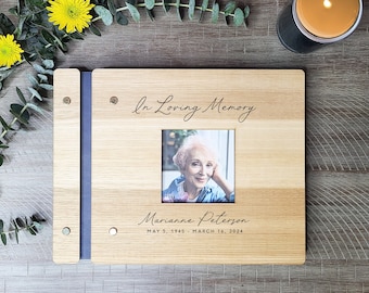 In Loving Memory Custom Memorial Book - Funeral Guest Book Personalized With Photo - Wooden Celebration Of Life Book - Guest Signing Book