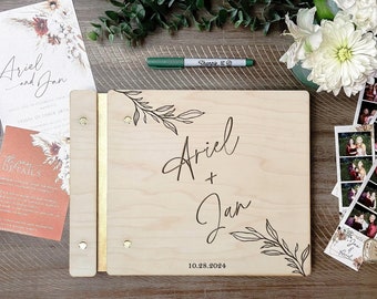 Wedding Guest Book - Custom Engraved Engagement Guestbook - Personalized Modern Wooden Wedding Welcome Album - Simple Photobooth Guest Book