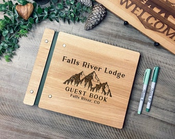 Wood Cover Custom Engraved Guest Book for Vacation House- Lodge, Cabin, Mountain home. Guest Comment Book. AIRBNB Personalized Guestbook