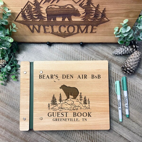 Custom Guest Book for Vacation House- Lodge, Cabin, Mountain home. Guest Comment Book. Bear Themed Personalized Guestbook