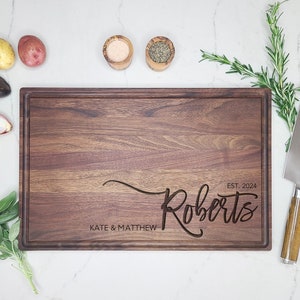 Personalized Family Name Cutting Board. Custom Engraved chopping Board Custom board, Wedding Gift, Anniversary, Housewarming Gift for couple image 1