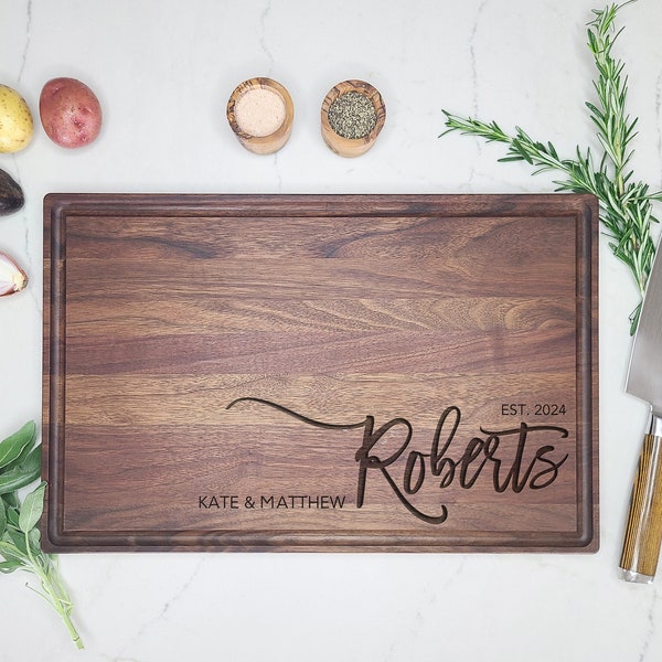 Personalized Family Name Cutting Board. Custom Engraved chopping Board Custom board, Wedding Gift, Anniversary, Housewarming Gift for couple