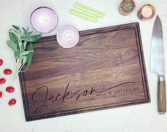 Custom Engraved Cutting Board, Personalized Family Name Cutting Board. Custom board, Wedding Gift, Anniversary, Housewarming Gift for couple