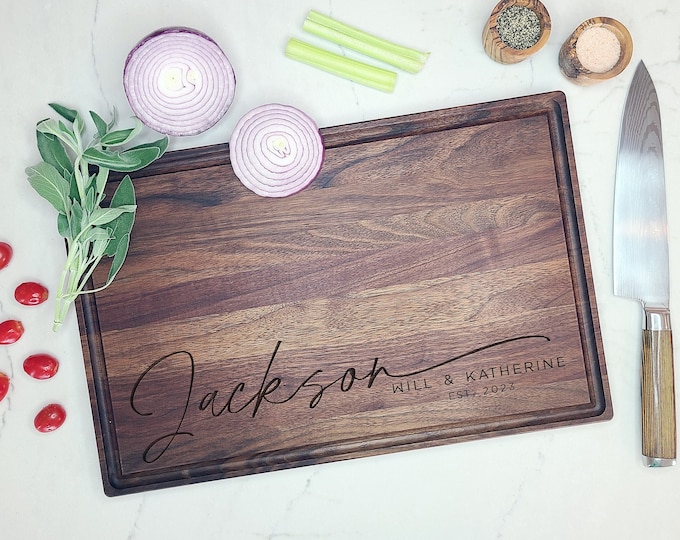 Custom Engraved Cutting Board, Personalized Family Name Cutting Board. Custom board, Wedding Gift, Anniversary, Housewarming Gift for couple