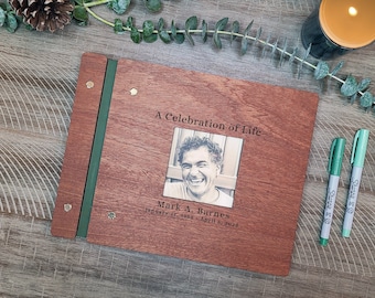 A Celebration Of Life Memorial Album - Custom Wooden Memorial Guest Book - Personalized Funeral Guest Book - Keepsake Memory Photo Album