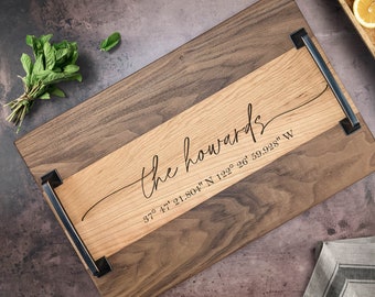 Custom Personalized Serving Tray with Handles. Wood Serving Tray. Newlywed Gift. Wedding gift. Engraved Serving tray. Realtor Closing gift