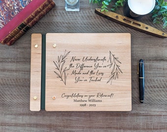 Custom Retirement Guest book, Engraved Wooden Guestbook, Custom Retirement Gift. Retirement gift for him. Retirement gift for her.