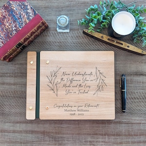 Custom Retirement Guest book, Engraved Wooden Guestbook, Custom Retirement Gift. Retirement gift for him. Retirement gift for her. image 1