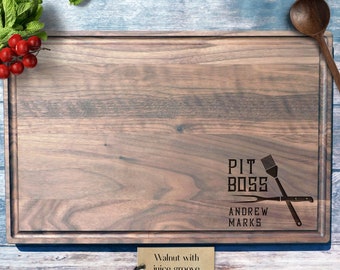 Custom Engraved Cutting Board For Dad / Grandfather. Pit Boss. Smoke Grilling Gift for BBQ Lover. Father's Day Gift.