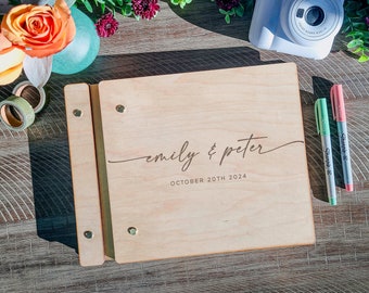 Wedding Guest Book - Personalized Wood Wedding Guestbook - Custom Engraved Photo Album - Polaroid Photobooth Guest Book - Engagement Gift