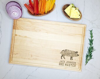 Custom Engraved Cutting Board For Dad  or Grandfather. BBQ Master, Pig. Smoke Master, BBQ Gift. Father's Day Gift, Gift for Dad