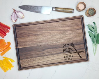 Custom Engraved Cutting Board For Dad / Grandfather. Pit Boss. Smoke Grilling Gift for BBQ Lover. Father's Day Gift.