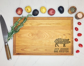 Custom Engraved Cutting Board For Dad  or Grandfather. BBQ Master, Pig. Smoke Master, BBQ Gift. Father's Day Gift, Gift for Dad