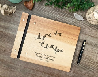 Celebrating of the life of Guest Book - Custom Wooden Memorial Service Book - Personalized Celebration Of Life Memory Book  Funeral Keepsake