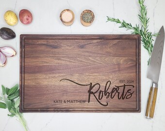 Personalized Family Name Cutting Board. Custom Engraved chopping Board Custom board, Wedding Gift, Anniversary, Housewarming Gift for couple