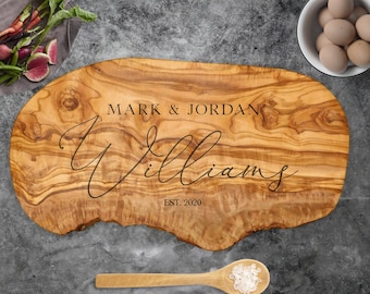 Personalized Rustic Olive Wood Cheese Board. Custom Olive Wood Cutting Board. Engraved Wood Charcuterie Board. 1st Home Gift