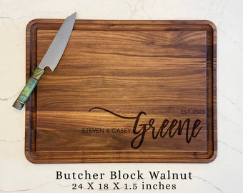 Personalized Family Name Cutting Board 24 X 18 inch. Butcher Block Custom Engraved Chopping Board, Wedding Gift, Anniversary, Housewarming