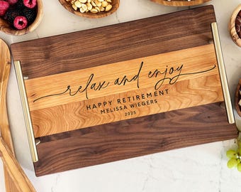 Personalized Retirement Serving Tray: Engraved Wood, Farewell Gift