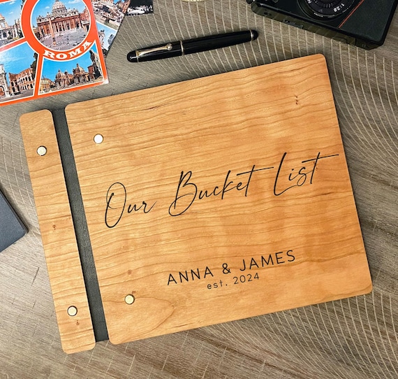 Our Bucket List - Personalized Wooden Adventure Book - Custom Wedding, Engagement, Anniversary