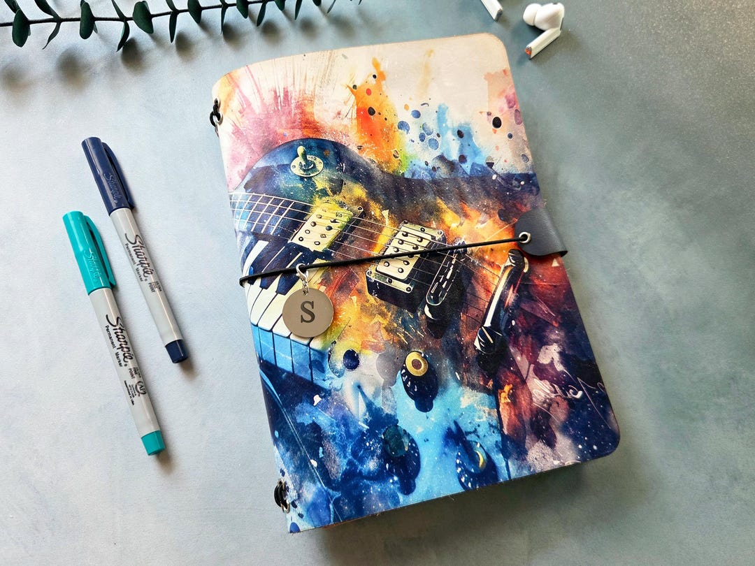 Record Notebook Cover Leather Notebook Cover for Musicians - Guitar Music Journal Cover - A5 ...