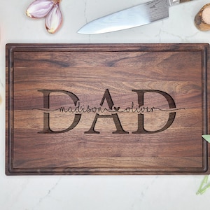 Dad Cutting Board - Personalized With Childrens Names - Custom Engraved Gift For Dad - Fathers Day Gift - Daddy Grilling Birthday Gift