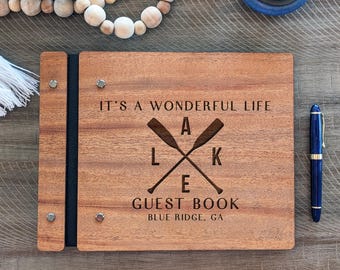 Lake House Guest Book - Custom Engraved AirBnB Guest Memory Book - Personalized Vrbo Rental Property Guestbook - Lake House Memories Album