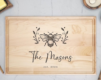 Personalized Bee Cutting Board: Maple, Cherry, or Walnut - Custom Engraved Gift