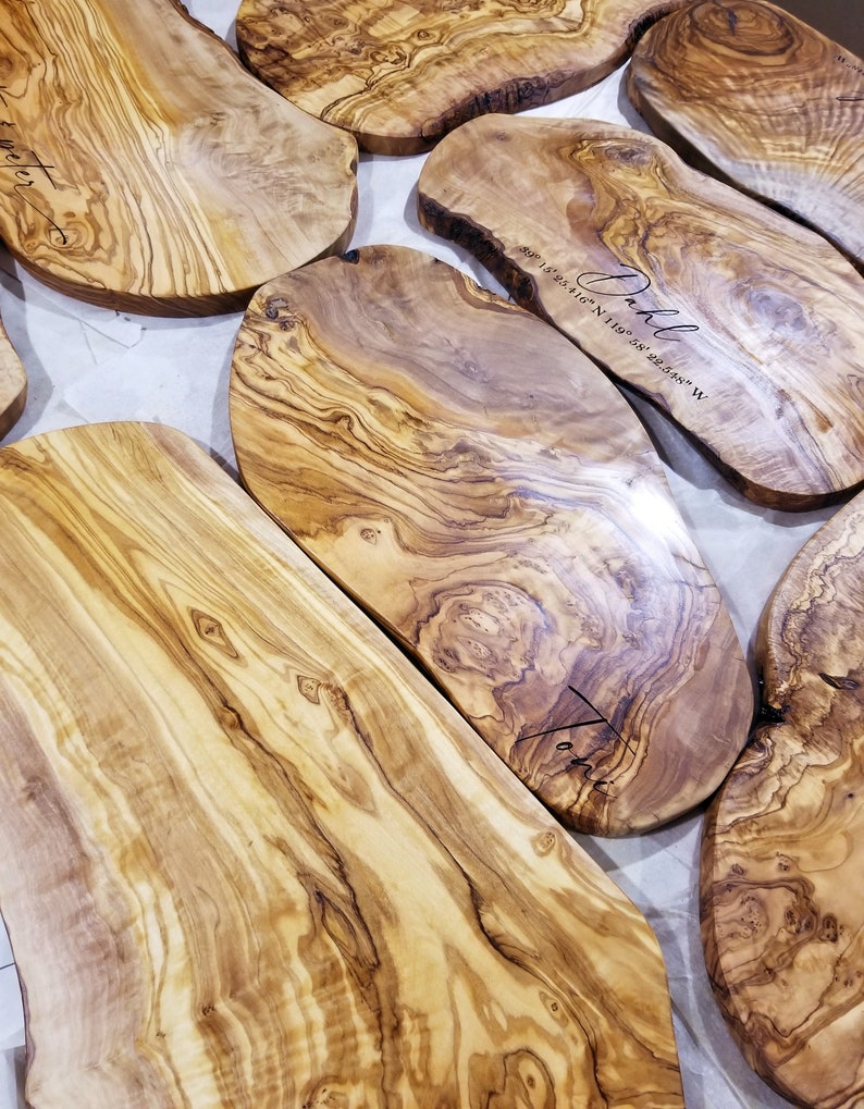 Custom Cutting Board, Custom Olive Wood Cutting Board. Personalized Rustic Olive Wood Cheese Board. Charcuterie Board. Housewarming Gift image 6