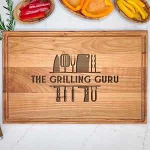 Custom Gift for Dad - Personalized Cutting Board for Grilling - Engraved Gift for Father, Grandpa, Grandad, Husband & BBQ Chef - Grill Block
