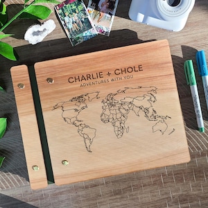Custom Engraved Wooden Travel Photo Album: Couple&#39;s Adventure Scrapbook