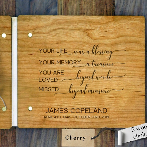 Memorial Guest Book Custom Wood Funeral Guest Book / Wood Etsy